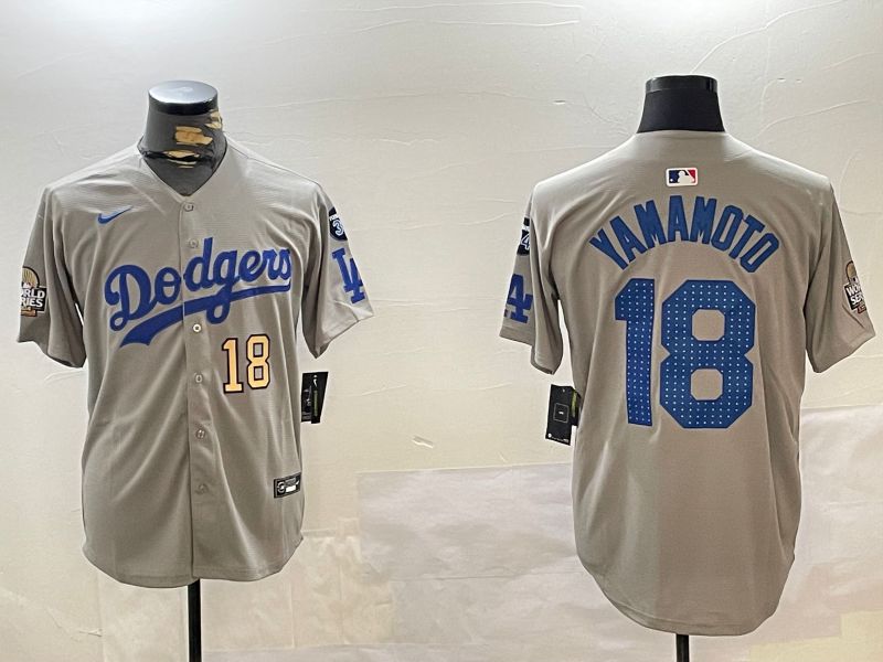 Men Los Angeles Dodgers 18 Yamamoto Grey Game 2024 Nike MLB Jersey style 12123